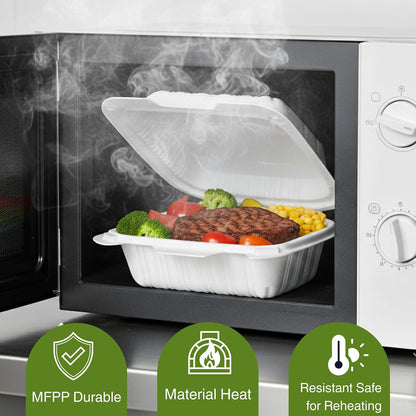 9x9 3-Compartment Hinged Vented Food Containers, 50 Pack – Clamshell Takeout Containers, Meal Prep Food Storage, 3 Compartment Food Containers, To Go Boxes & Cake Slice Box - Black