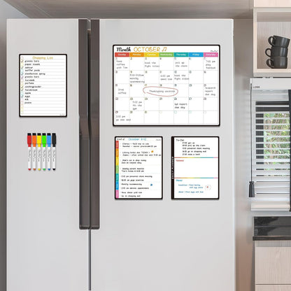 Magnetic Dry Erase List Board - 6.5"x8.5" Weekly, Daily, 2 List Boards for Fridge - 6 Extra Fine Point Markers Included - Shipped Flat