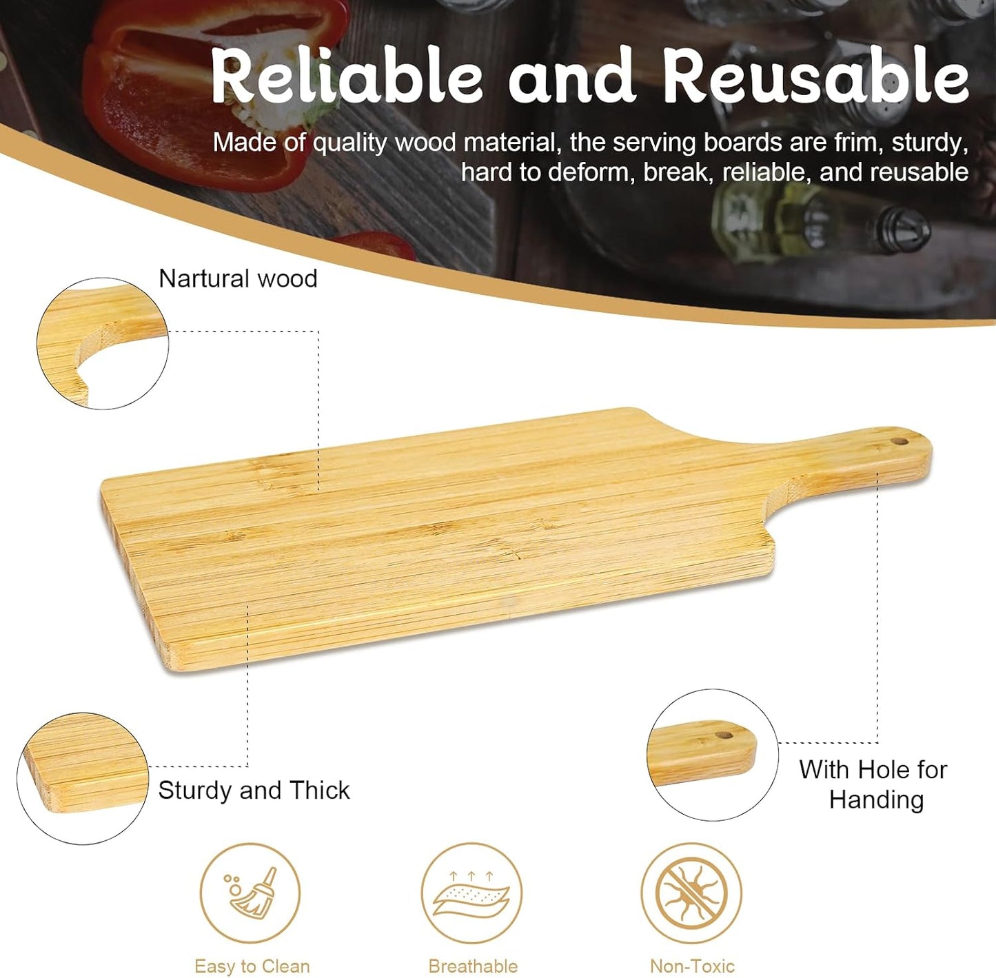 Mini Charcuterie Boards, 3.5 * 9IN Cutting Boards, Wood Cheese Board with Knives, Thicken Bamboo Chopping Board Serving Trays, Small Charcuterie Boards for Guests Wedding Party Baby Shower, Set of 6