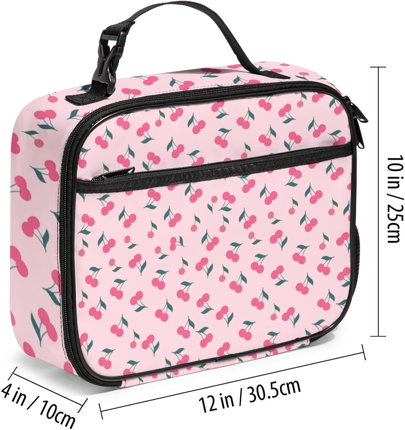 Large Lunch Box for Girls Insulated Lunch Bag with Water Bottle Holder Front Zipper Pocket Leakproof Waterproof Reusable Lunch Tote Bag for Work Picnic Camping Back to School (pink floral)