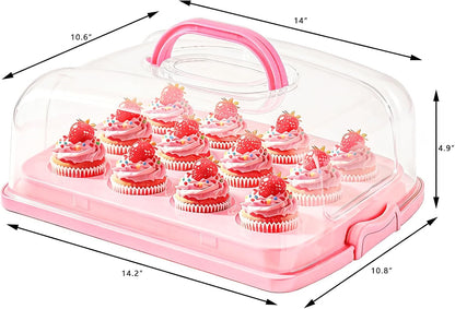 2in1 Cupcake Carrier and Cake Keeper with Lid, Rectangle Pie Carrier,Large Portable Storage Container for Storing 12 Cupcakes or 1 Large Cake (White)
