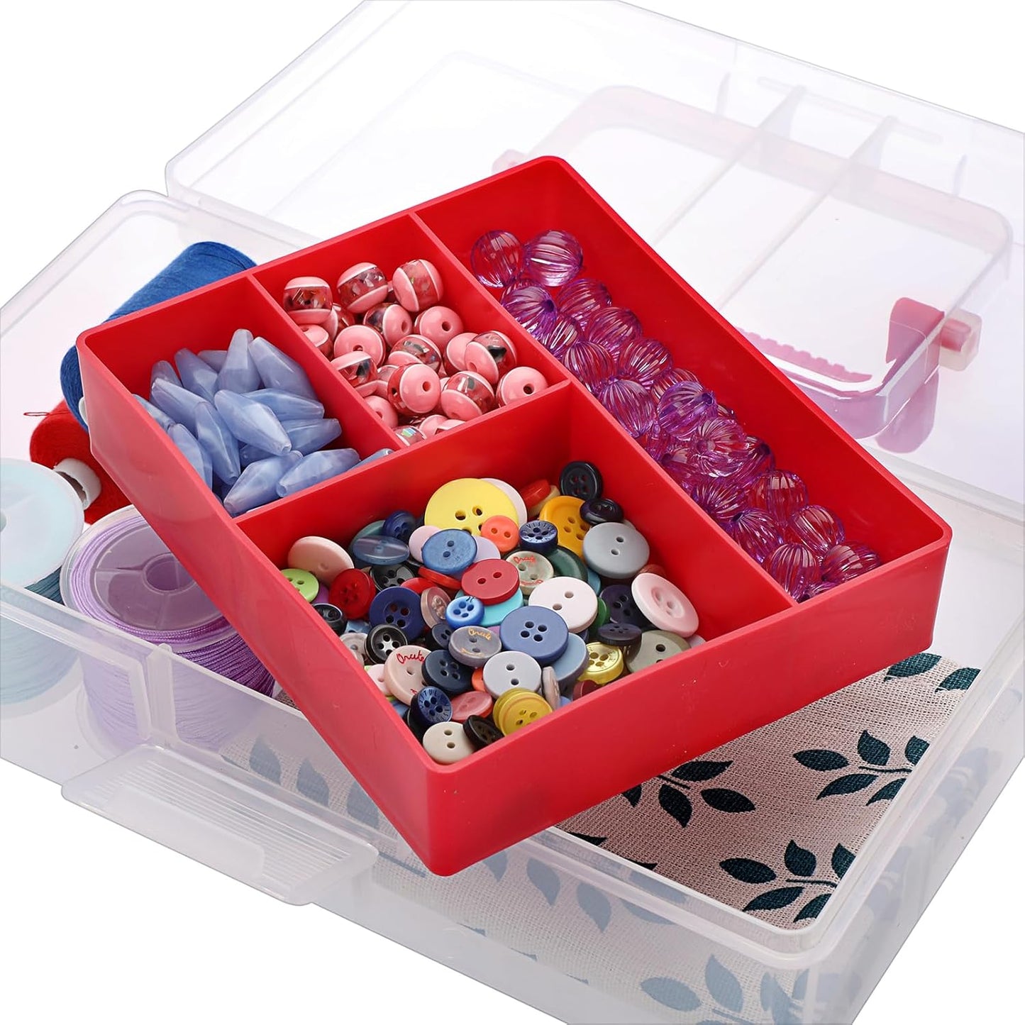 JUXYES Clear Art Craft Supply Storage Bin Sewing Box With Handle Lid | Clear Stackable Latching Craft Storage Bin for School Office, Organizing Stationery, Sewing, Art Craft, DIY Supplies