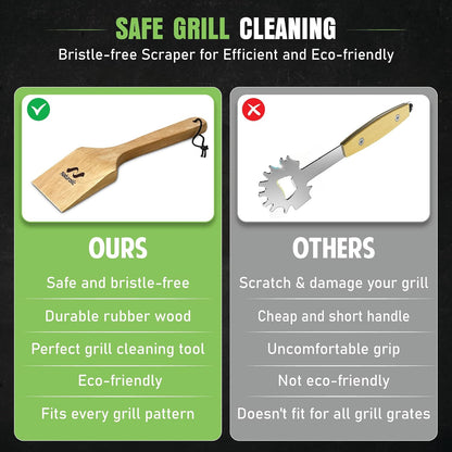 All-Natural Wooden Grill Scraper Tool 18" | Bristle-Free Grill Cleaner for Outdoor Grill | Eco-Friendly BBQ Cleaning Tool for Safe Grate Care