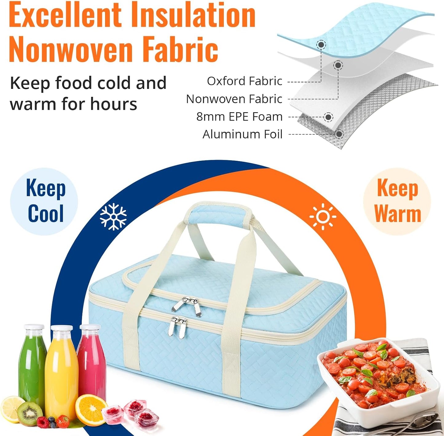 Insulated Casserole Carrier - Portable Casserole Carrier for Hot or Cold Food, Lasagna Holder for Parties,Picnic,Cookouts,Traveling - Fits 9" x 13" Baking Dish (Beige)