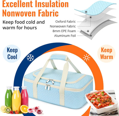 Insulated Casserole Carrier - Portable Casserole Carrier for Hot or Cold Food, Lasagna Holder for Parties,Picnic,Cookouts,Traveling - Fits 9" x 13" Baking Dish (Beige)
