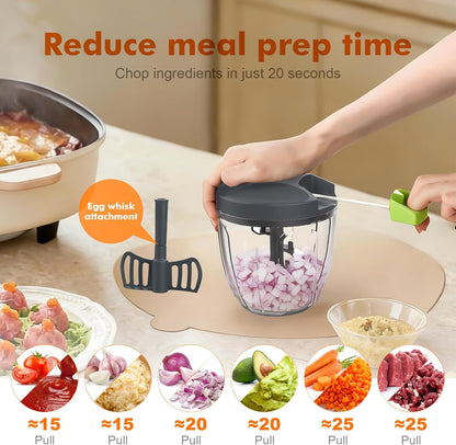Ibergrif Manual Food Processor Vegetable Chopper, Portable Onion Chopper Garlic Mincer with Hand Pull String Cutter for for Veggies, Ginger, Fruits, Nuts, Herbs, 500ml, for Kitchen, Camping, RV, M501