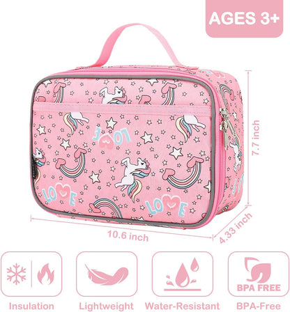 FlowFly Kids Lunch box Insulated Soft Bag Mini Cooler Back to School Thermal Meal Tote Kit for Girls, Boys, Black
