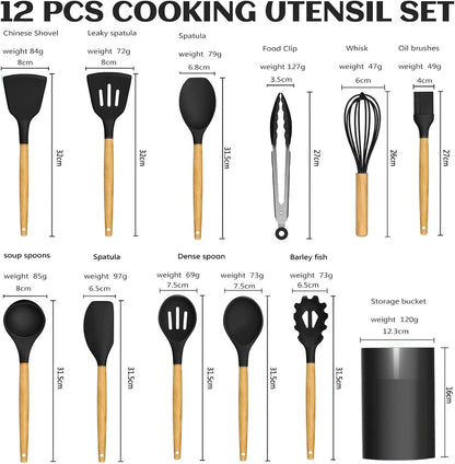 Silicone Cooking Utensils Set For Kitchen, Spoons Spatula Spatulas Accessories, Baking Heat Resistant Cookware De Home, Rubber New Apartment Decor, Plastic Nonstick Turner Tool (black)