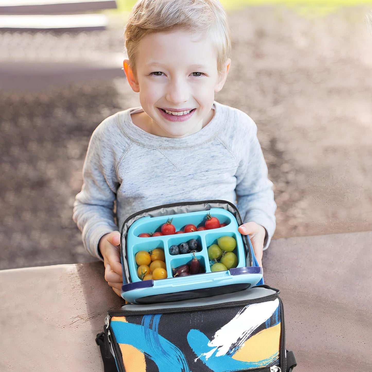 Tilami Lunch Bags Insulated Adjustable Strap Zipper, Two Compartments Cooler Bags, Bento Bags for Kids Toddlers (Blue)
