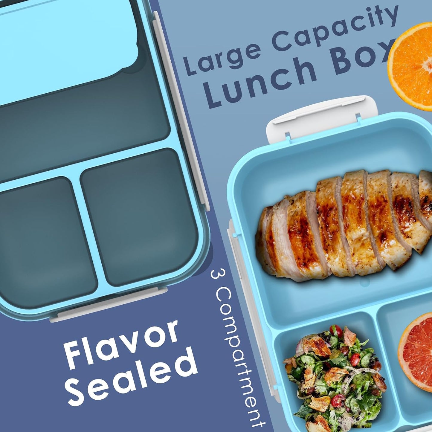 WHALEHOUSE Bento Lunch Box, 1300ML 4 Compartments Meal Prep Container with Utensil, Airtight Food Storage Container with Snap Locking Lids, Microwave/Dishwasher/Freezer Safe, On the Go
