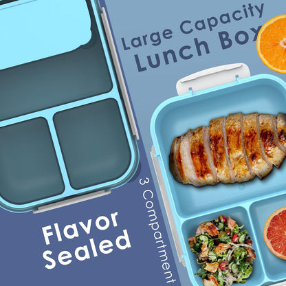 WHALEHOUSE Bento Lunch Box, 1300ML 4 Compartments Meal Prep Container with Utensil, Airtight Food Storage Container with Snap Locking Lids, Microwave/Dishwasher/Freezer Safe, On the Go