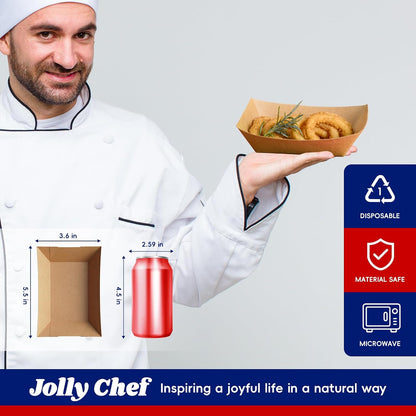 JOLLY CHEF 2lb Paper Food Trays, 100 Pack Disposable Paper Boat, Serving Boats, Food Holder Trays for Snacks French Fries Nachos Hot Dog Tacos BBQ Party
