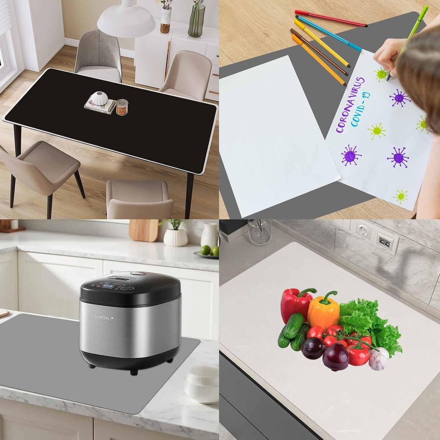 36"x24"(90cmx60cm) Large Silicone Mat for Kitchen Counter, Heat Resistant Non-Slip Countertop Protector, Waterproof Silicone Craft Mat for Kitchen Island, 2Pack (Semitransparent)