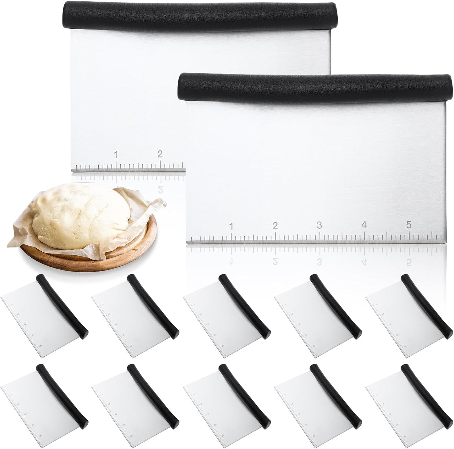 LemonRoad 12 Pack Bench Scraper & Dough Cutter, 6.4 Inch Stainless Steel Pastry Tool with Measuring Scale, Kitchen Food Cutter for Bread Pizza Pastry Baking