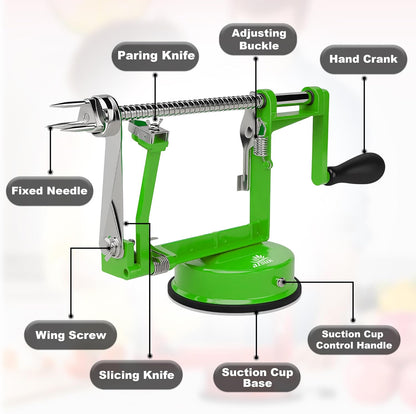 Apple Peeler Corer Slicer All in One – Apple Peeler Slicer Corer with Stainless Steel Blades, Multi-Function Apple Potato Peeler (Green Apple Peeler)