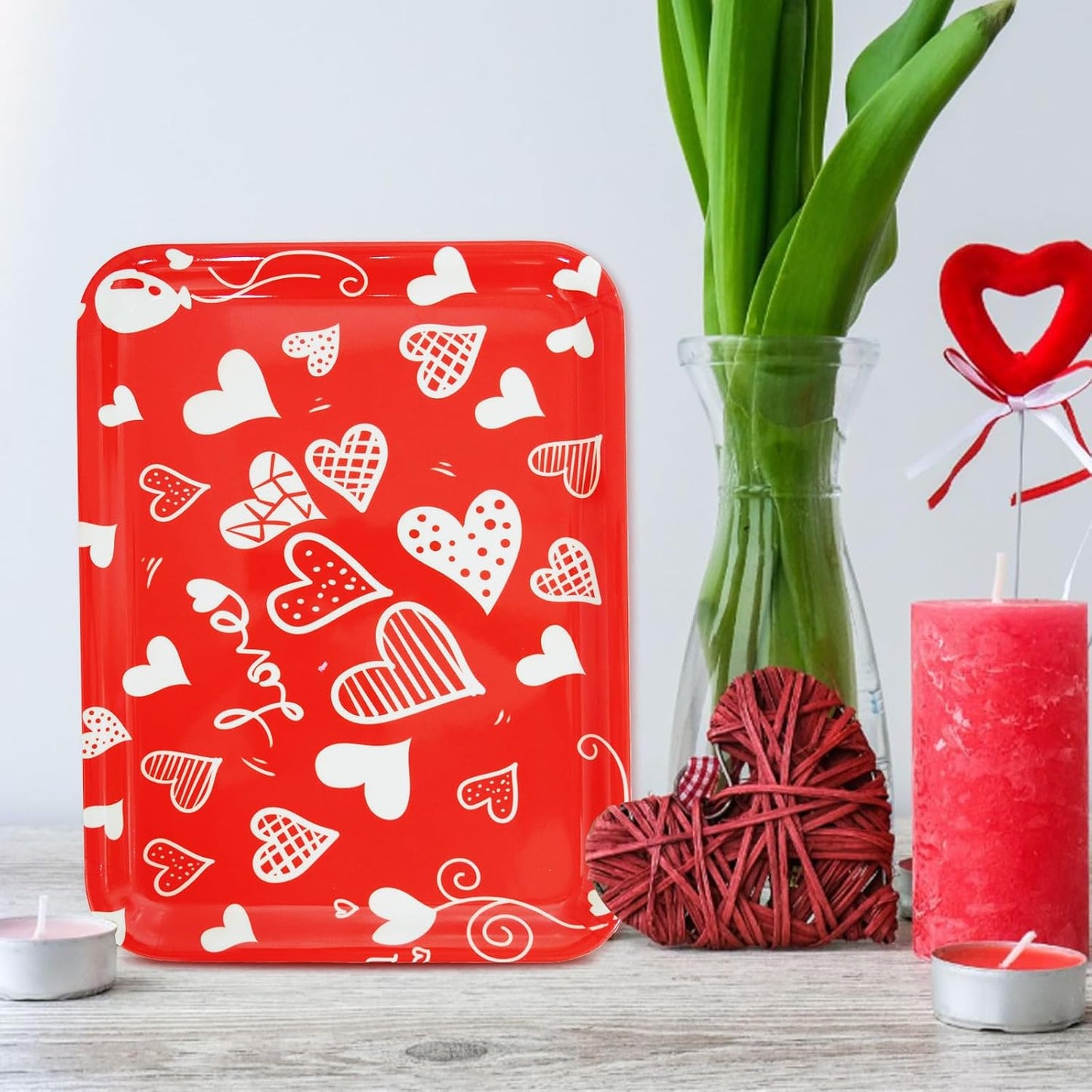 5 Pcs Valentine' s Day Serving Trays 13 x 10 Inch Melamine Heart Decorative Platter Reusable Serving Dishes Red Dessert Trays for Party Decorations Supplies