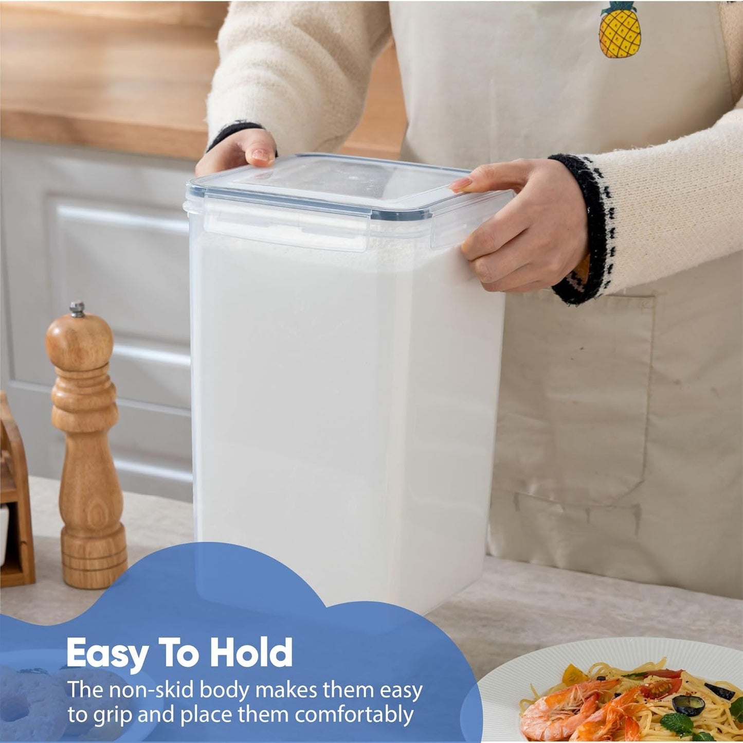 Chef's Path Extra Large Airtight Food Storage Containers with Lids, Pack of 2, 6.5L, 220Oz, Airtight Kitchen and Pantry Bulk Canisters for Flour, Sugar, Rice, and Baking Supplies - Transparent