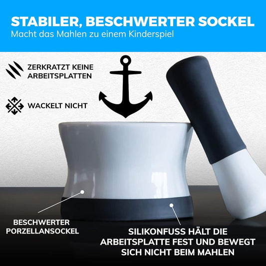 Porcelain Mortar and Pestle Set with Silicone Base by Cooler Kitchen