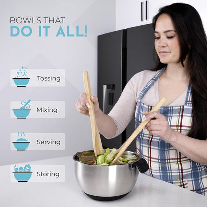 Homeware Stainless Steel Mixing Bowl With Lids Set Handles for Holidays: Gift Set For Kitchen With Pour Spout Non Slip Silicone Base On Bowls Strainer Graters For Kitchen