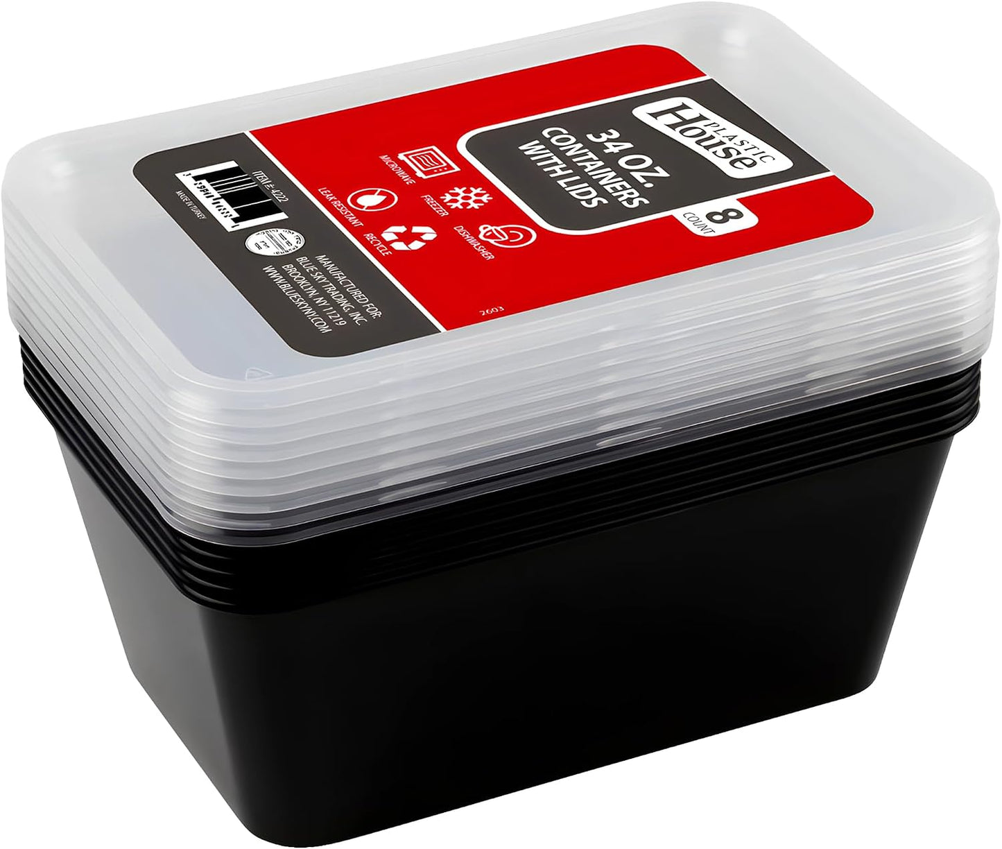 Bluesky Versatile Rectangle Containers-(Pack of 10) -Perfect for Meal Prep & Storage, 34 oz, White
