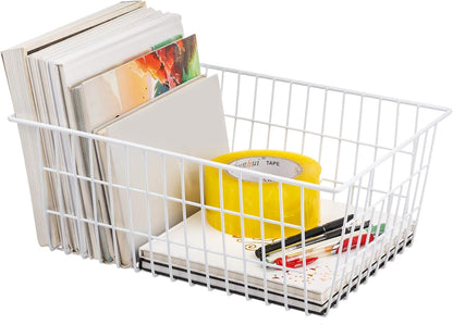 iPEGTOP Wire Storage Freezer Baskets, Set of 2 Large 15.4" Household Metal Organizer Storage Bins Basket for Kitchen Cabinets, Refrigerators, White