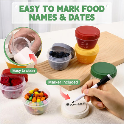 6pcs 10 oz Small Plastic Containers with Lids, Salad Dressing Container Reusable Small Food Storage Containers for Meal Prep, Leakproof, Microwave Dishwasher Freezer Safe, BPA-Free