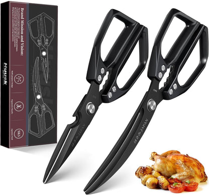 HUUSK Kitchen Scissors Set Silver - Stainless Steel Kitchen Shear, Sharp Meat Scissors, Heavy Duty Poultry Shears, Japanese Cooking Scissor for Food, Gifts for Men Women