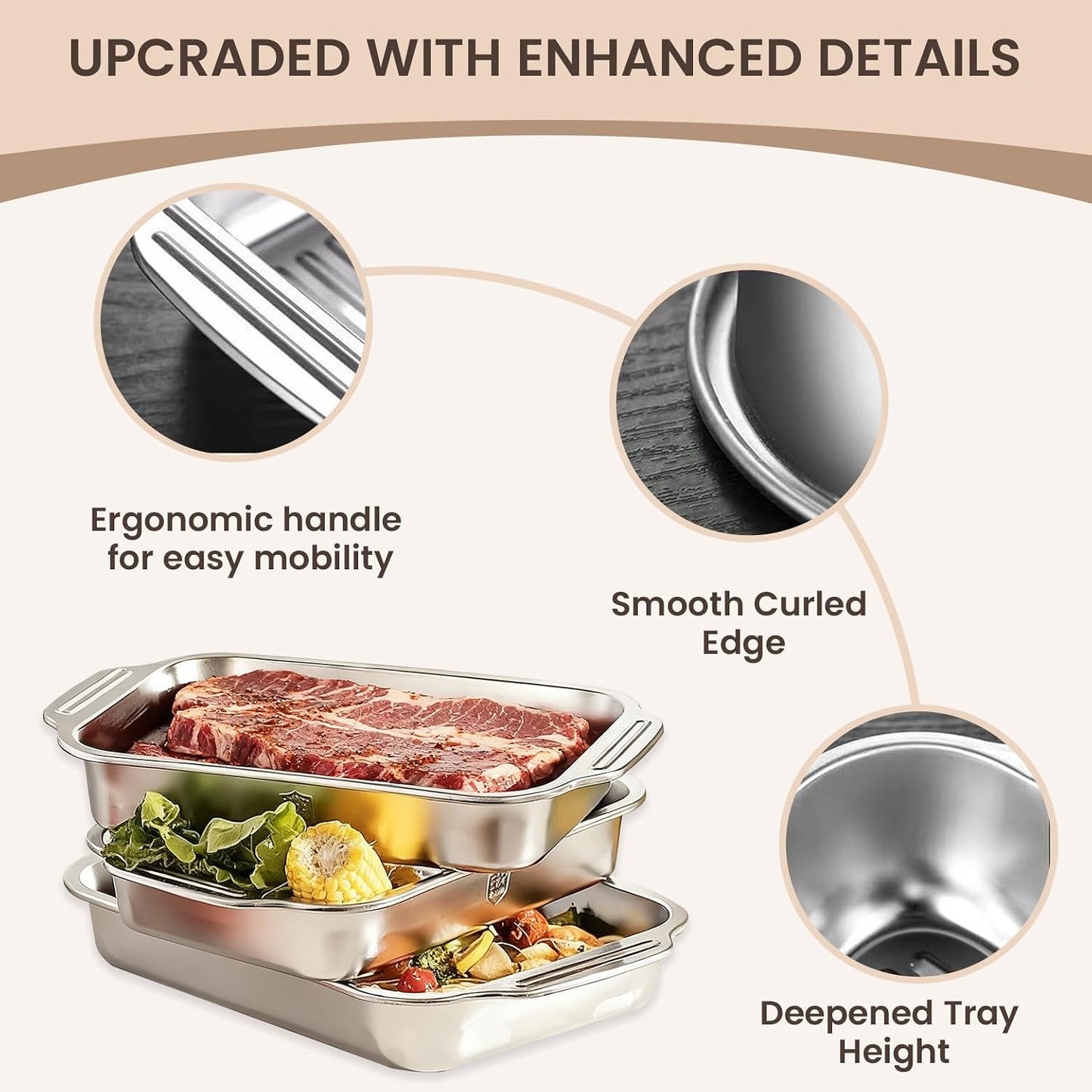 Grilling Prep and Serve Trays, 5-in-1 Grill Carry System Stainless Steel Food Prep Tray Set with Lid for BBQ, Marinating, and Serving