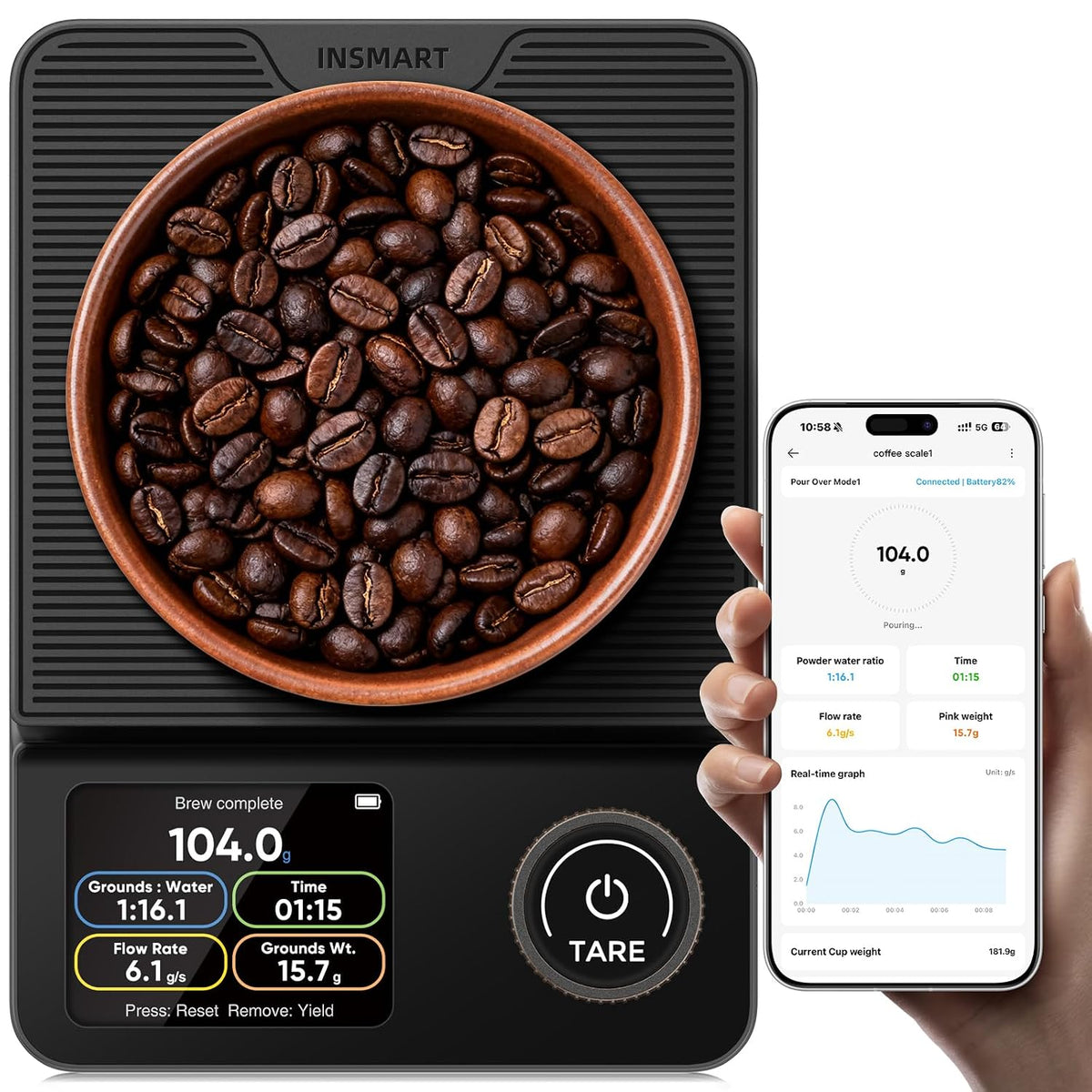 INSMART Pour Over Coffee Scale with Timer, 5kg/0.1g High Precision