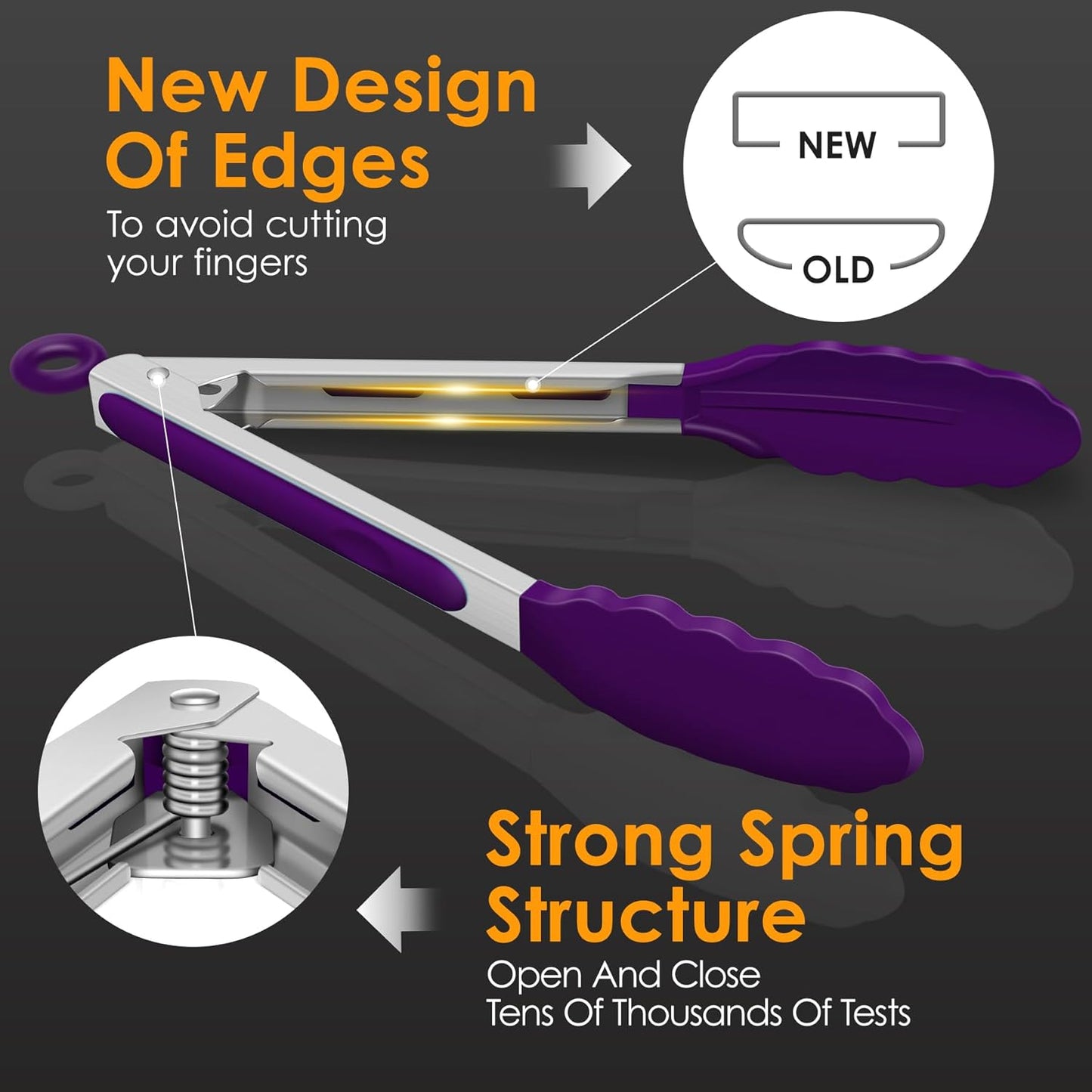 HOTEC Premium Stainless Steel Locking Kitchen Tongs with Silicon Tips, Set of 2-9" and 12"