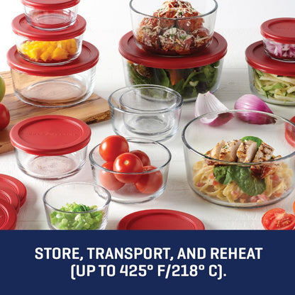 Anchor Hocking 12 Piece Glass Storage Containers with Lids (6 Glass Food Storage Containers & 6 Navy Blue SnugFit Lids)