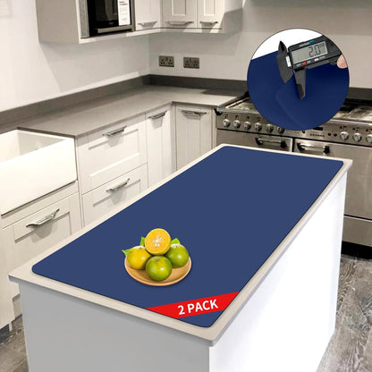 2MM Extra Thick Silicone Kitchen Counter Mat, 47.2" x 23.6" Non-Slip Heat Resistant Countertop Protector, Extra Large Craft and Kitchen Mat, 2-Pack, Deep Blue