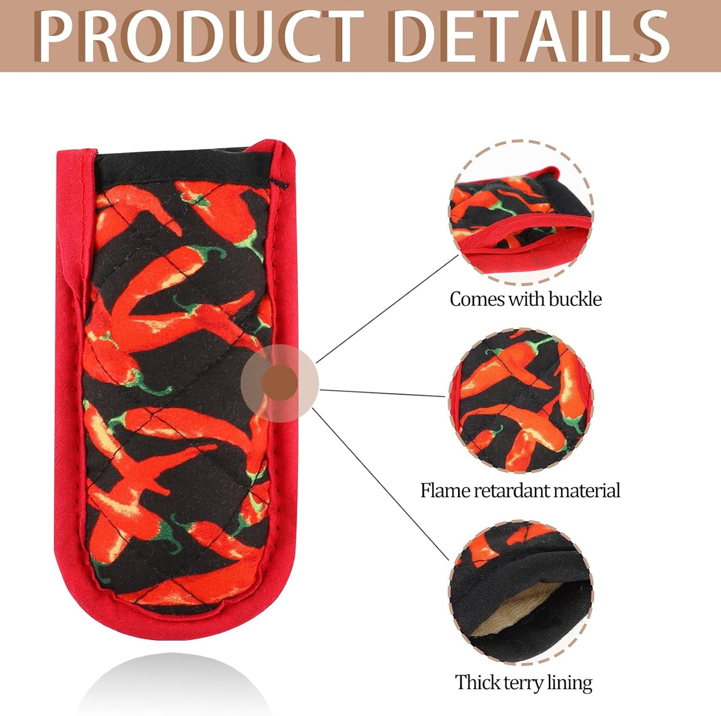 4 Pieces Hot Handle Covers Heat Resistant Pot Sleeve Grip Cotton Cast Iron Skillet Handle Covers Non-Slip Machine Washable Handle Mitts for Baking Cooking BBQ Kitchen Cookwares
