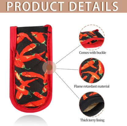 4 Pieces Hot Handle Covers Heat Resistant Pot Sleeve Grip Cotton Cast Iron Skillet Handle Covers Non-Slip Machine Washable Handle Mitts for Baking Cooking BBQ Kitchen Cookwares