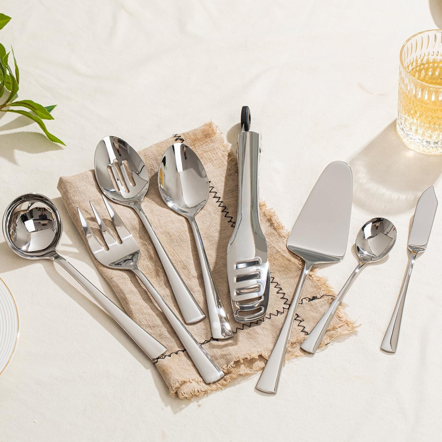 KINGSTONE 8 Piece Serving Utensils Set, 18/10 Stainless Steel Serving Utensils, Slotted Spoon, Serving Spoon, Fork, Tong, Soup Ladle, Cake Server for Buffet, Parties, Kitchen
