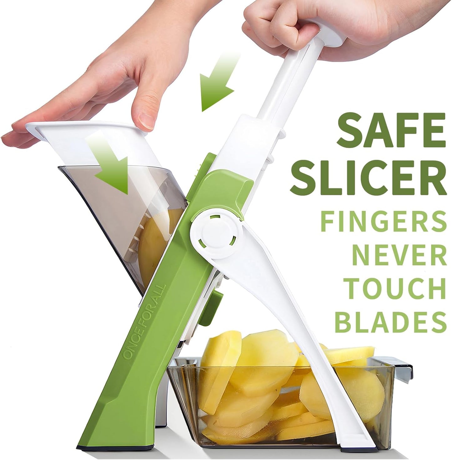 ONCE FOR ALL Safe Mandoline Slicer 5 in 1 Vegetable Chopper Food Potato Cutter, Strips Julienne Dicer Adjustable Thickness 0.1-8 mm Kitchen Chopping Artifact Fast Meal Prep (Gray)
