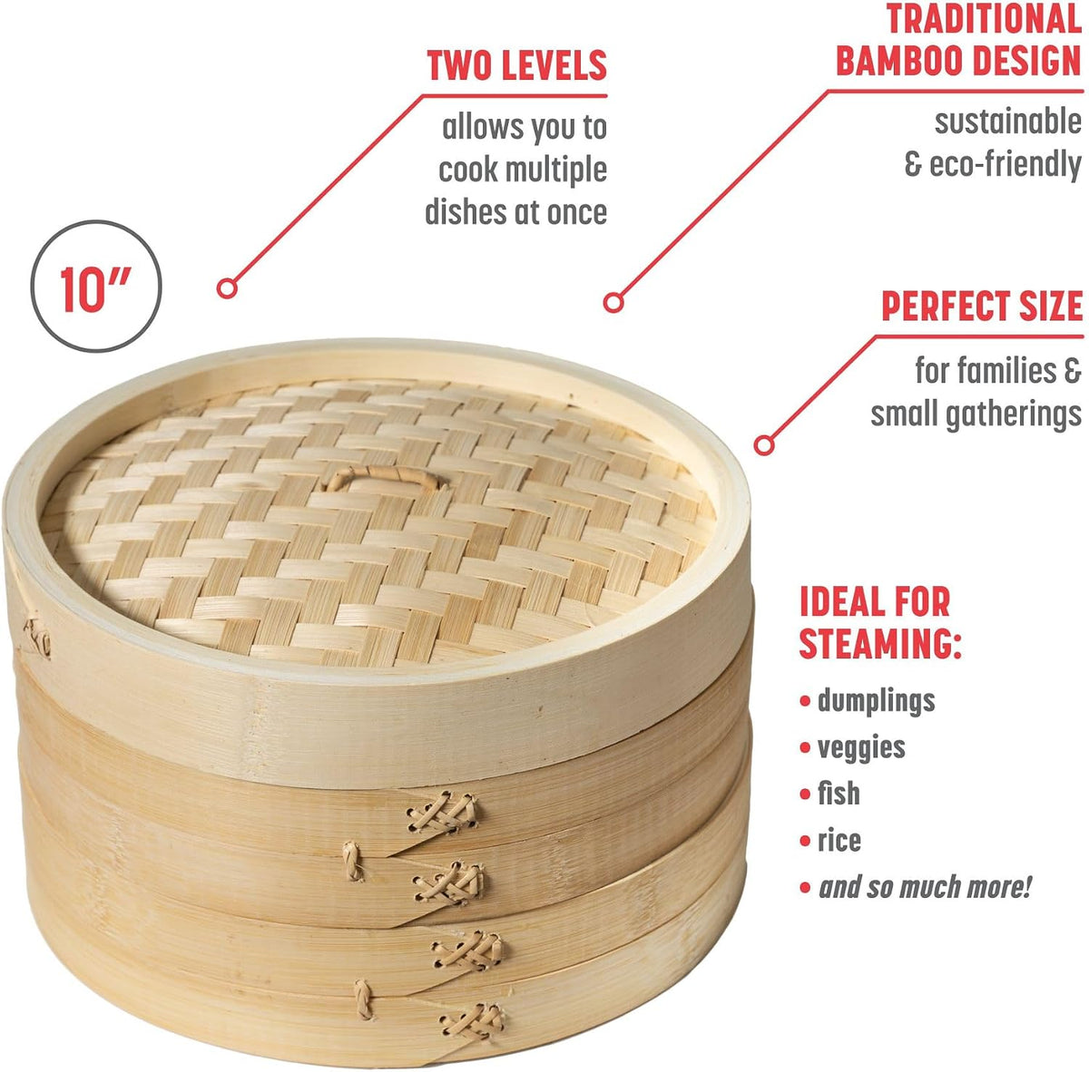 Joyce Chen 2-Tier Bamboo Steamer Baskets, 10-Inch