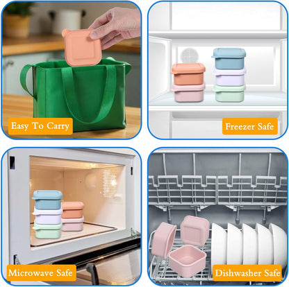 10 Pack 6 oz Silicone Snack Containers, Reusable Small Containers with Lids, Reusable Meal Prep Silicone Containers Lunch Box Bento Box Set
