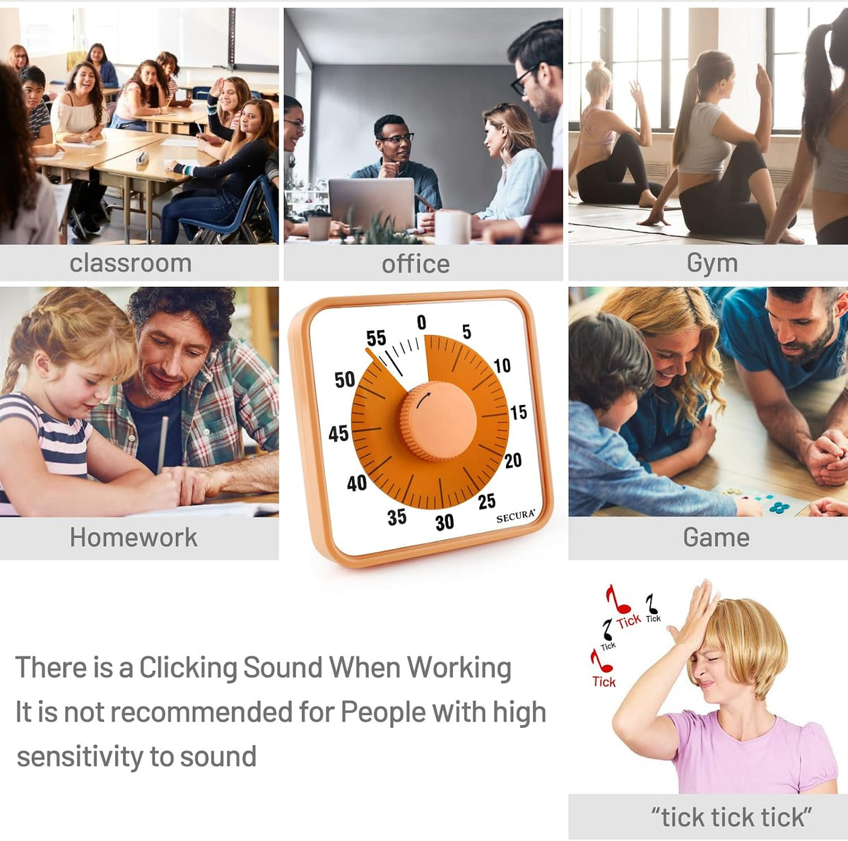 Secura 60-Minute Visual Countdown Timer, 7.5-Inch Oversize Classroom Visual Timer for Kids and Adults, Durable Mechanical Kitchen Timer Clock with Magnetic Backing (Blue)