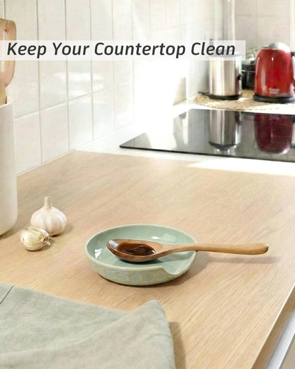 Ceramic Spoon Rest with Egg Cracker, Reactive Glaze Blue