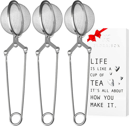 3 Pack Tea Ball Infusers with Handles - Fine Mesh Strainers for Loose Leaf Tea Steeping with Snap Lid