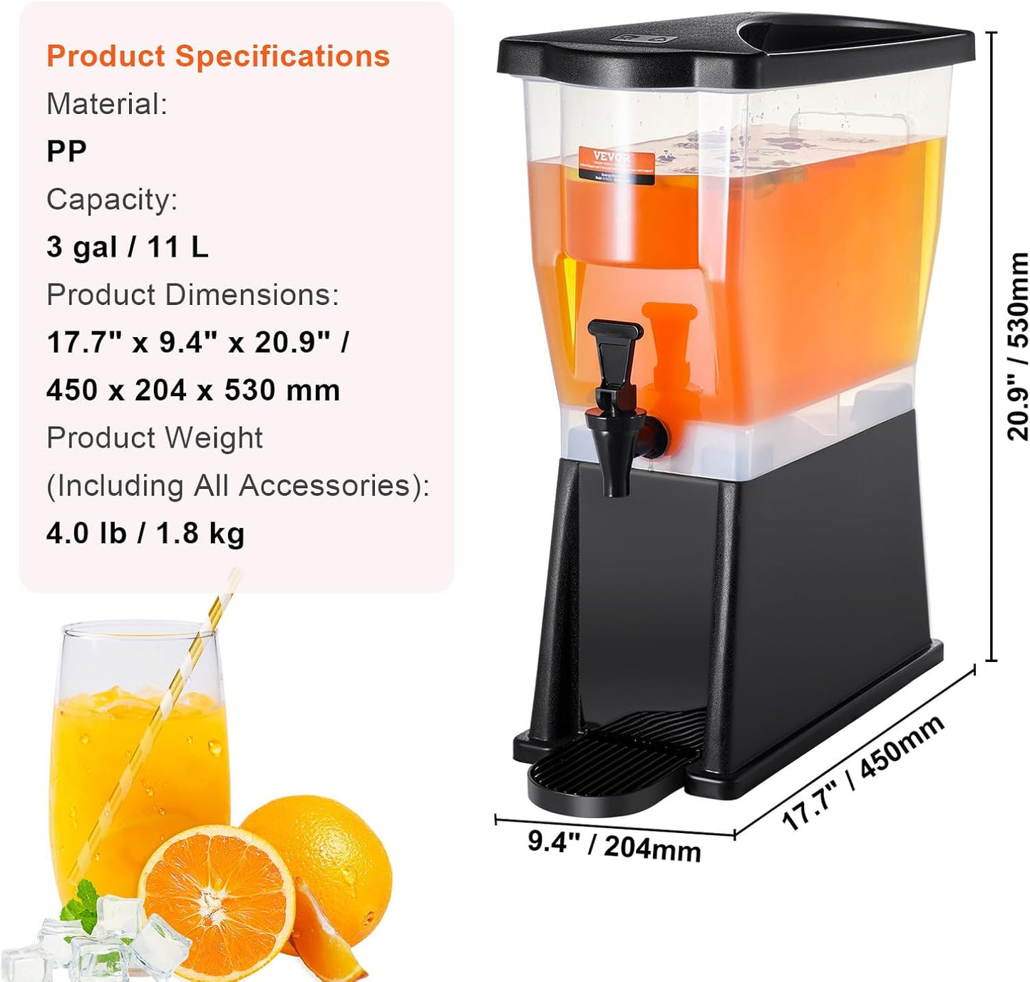 VEVOR Beverage Dispenser, 3 Gallon x 2 Drink Dispensers for Parties, Plastic Juice Dispenser with Stand Spigot Lid, Iced Tea Lemonade Juice Water Dispenser, for Restaurants, Hotels, Parties