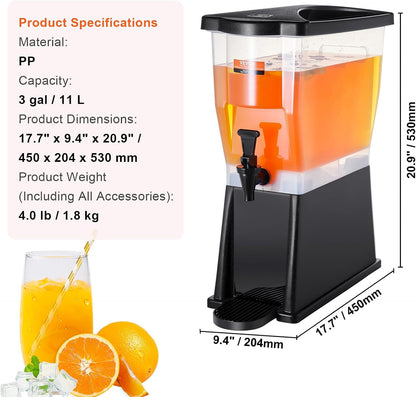 VEVOR Beverage Dispenser, 3 Gallon x 2 Drink Dispensers for Parties, Plastic Juice Dispenser with Stand Spigot Lid, Iced Tea Lemonade Juice Water Dispenser, for Restaurants, Hotels, Parties