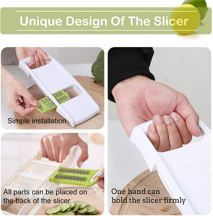 NACOLUS 5 in 1 Mandoline Slicer Vegetable Slicer Mandolin Multi Blade Potato Veggie Slicer Vegetable Cutter Julienne Shredder Potato Slicer Green