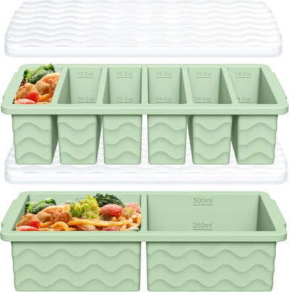 4-Pack Silicone Freezer Trays with Lid,2*【2 Large 2-Cup(500ml)&6 Small 1/2-Cup(125ml)】Soup Freezer Container Molds,Ice Cube Tray For Meal Prep&Freezing Soup,Stews,Sauces,Oven&Dishwasher-Safe
