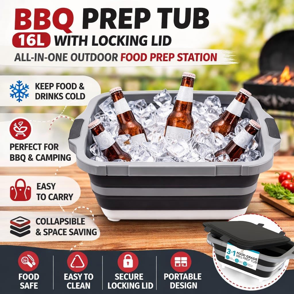 3pcs Barbecue Prep Tub, BBQ Blanket, Meat Shredder Claws | Collapsible 3 in 1 Cutting Board with Colander & Dish Basin, Insulated 21" Meat Resting Bag, Barbecue Grilling Accessories.