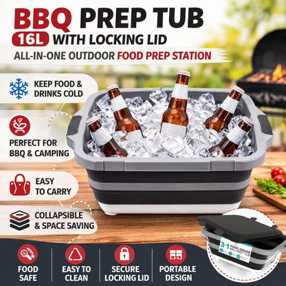 3pcs Barbecue Prep Tub, BBQ Blanket, Meat Shredder Claws | Collapsible 3 in 1 Cutting Board with Colander & Dish Basin, Insulated 21" Meat Resting Bag, Barbecue Grilling Accessories.