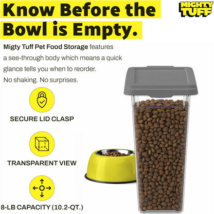 Mighty Tuff 20 lb Dog Food Container, Cat Food Storage Bin Airtight with Stainless Steel Latch, Clear Plastic Pet Container with Lid for Kitchen Pantry Organization