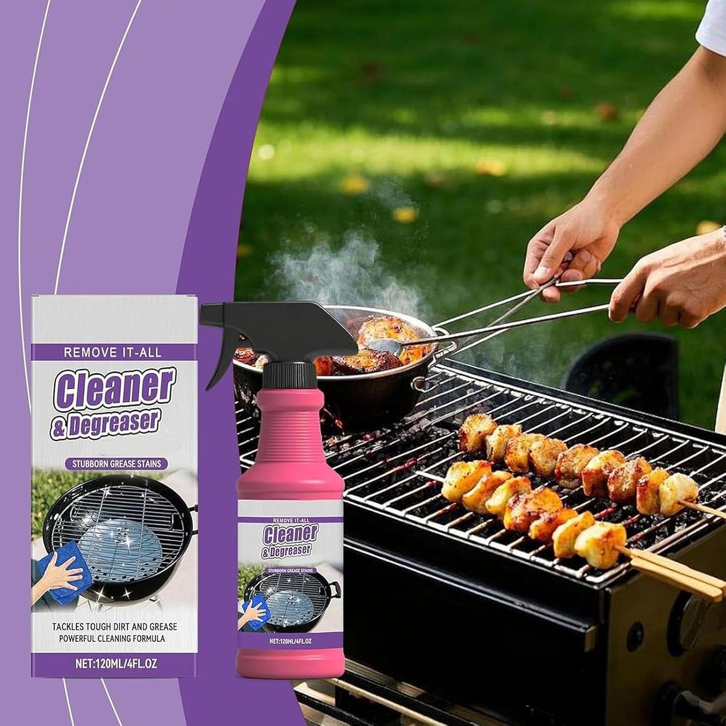 Fast-Acting Heavy-Duty Grill Degreaser Spray, 120 Ml BBQ Heavy Duty Degreaser Grill for Outdoor Grills, Professional BBQ Cleaner for Grates and Smoker