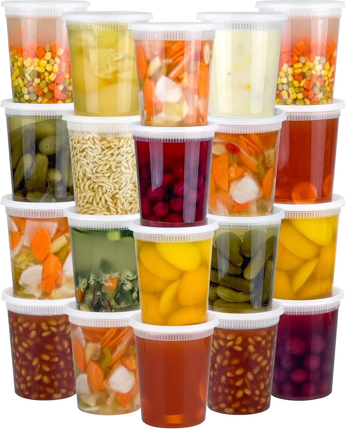 Dipoo 60 Sets (120-Piece) Deli Containers with Lids, 32/16/8 oz X 20 Set Each, Leak-Proof & BPA Free Airtight Takeout Plastic Food Storage Containers for Soup, Freezer/Microwave/Dishwasher Safe